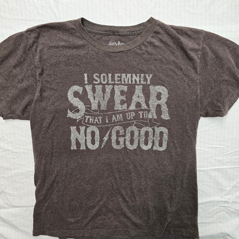 Harry Potter I Solemnly Swear Graphic T-Shirt Brown Heather Large Marauders Map